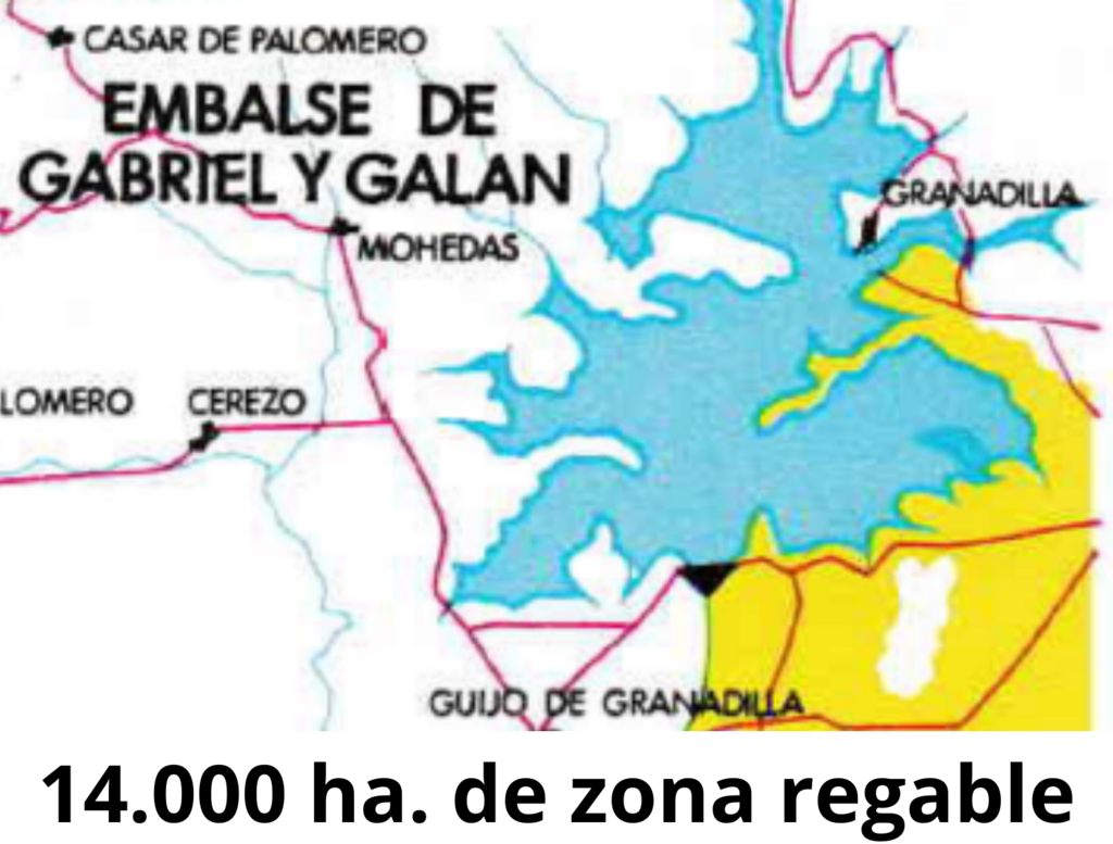 Estaba previsto convertir en zona regable 14.000 has. frente a Granadilla, el agua se sacaría por elevación del pantano Gabriel y Galán
